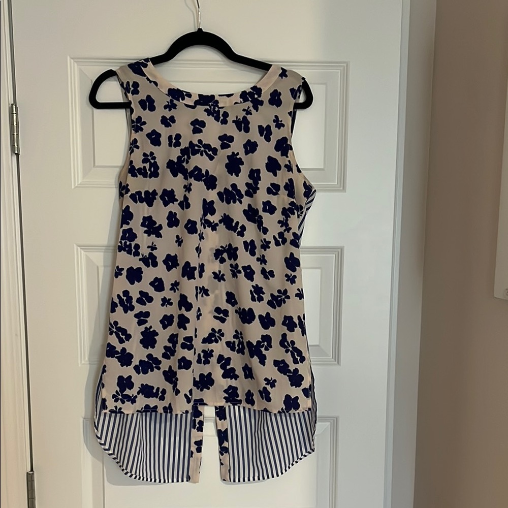 Floral Sleeveless Top - Blue and Cream